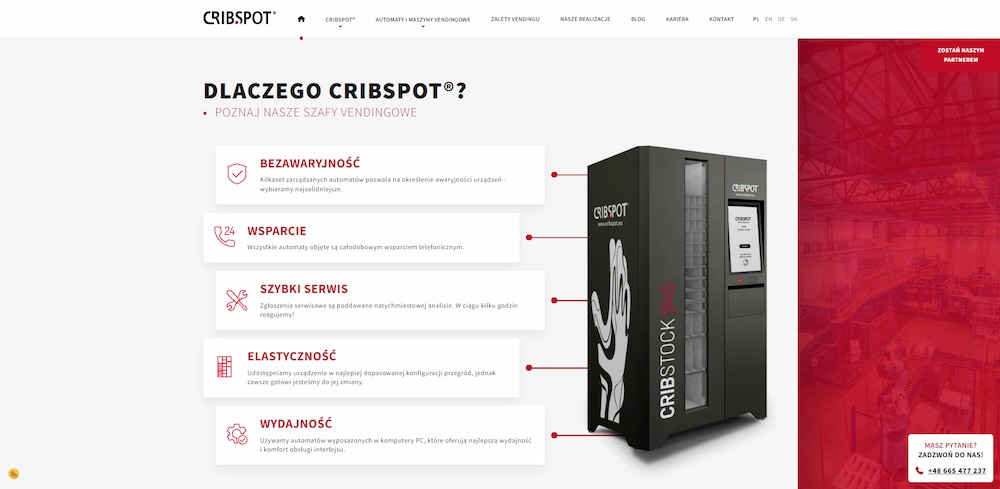 Automaty vendingowe Cribspot - sekcja