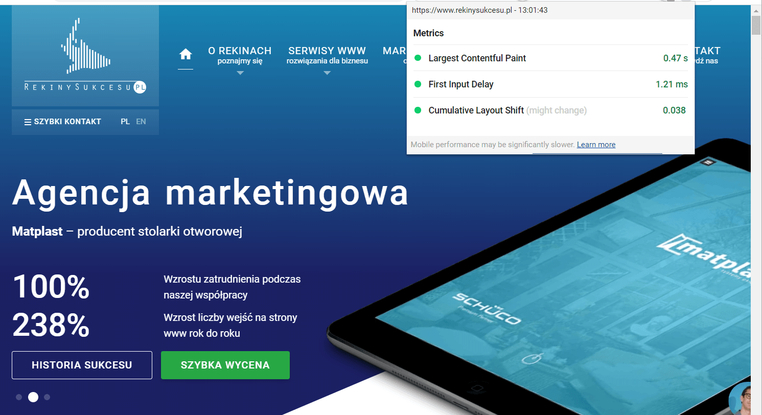 Testowanie Core Web Vitals na RekinySukcesu.pl
