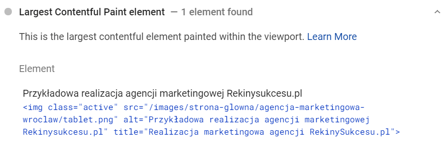 Element wybrany do LCP dla strony RekinySukcesu.pl