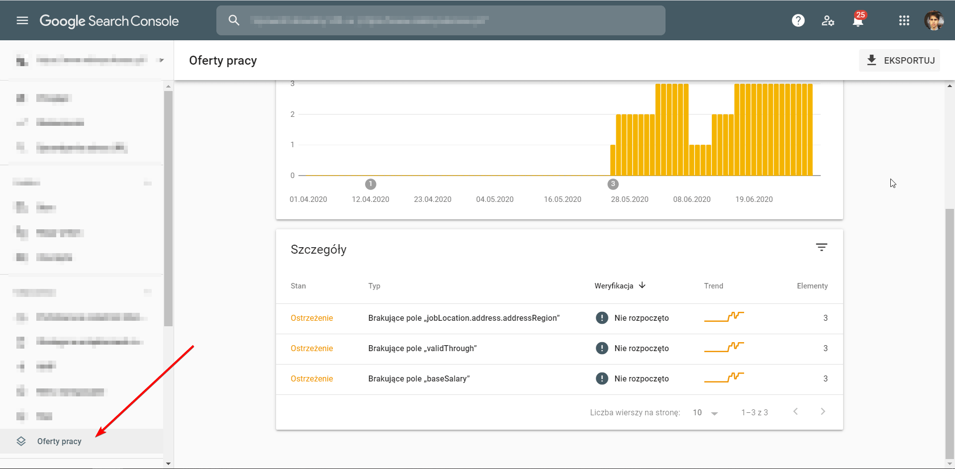 Search console - dane uporządkowane