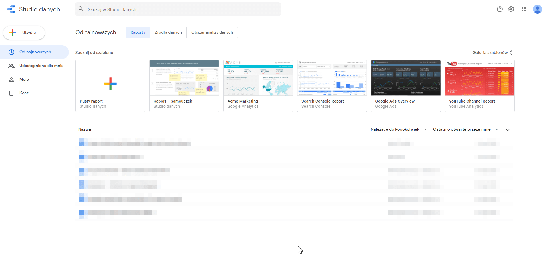 Tworzenie raportu w Google Data Studio