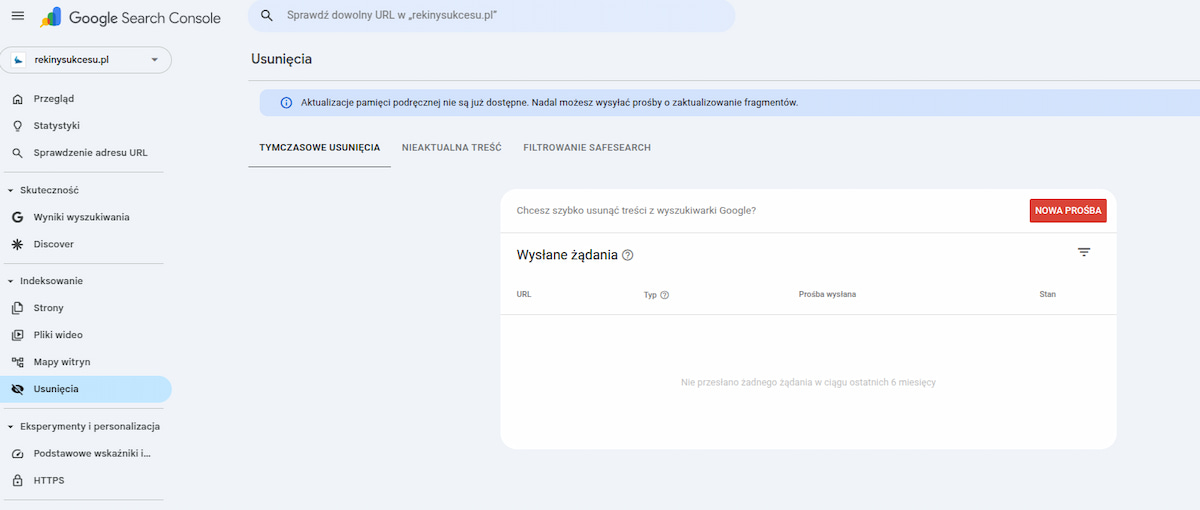 Zgłaszanie strony do wyindeksowania w Google Search Console