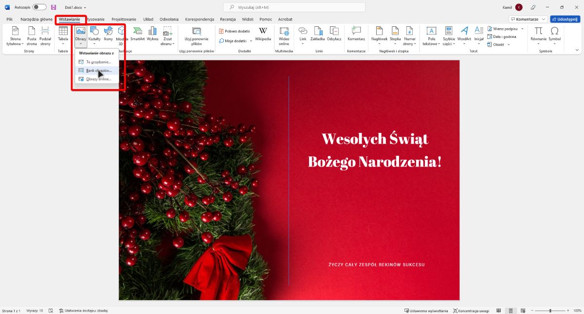 Krok po kroku - kartka świąteczna w programie MS Word