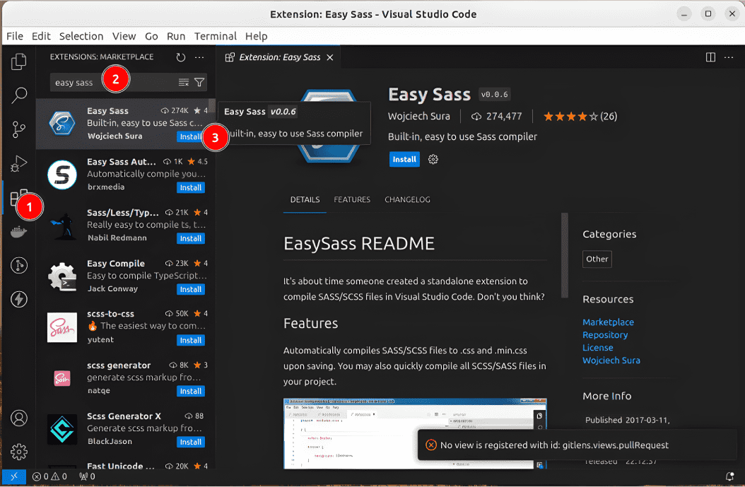 Instrukcja instalacji Easy Sass dla Visual Studio Code - strony internetowe Kłodzko