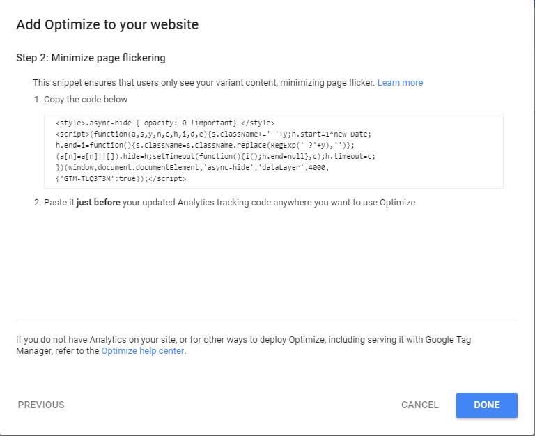 Kod trackingowy Google Optimizie