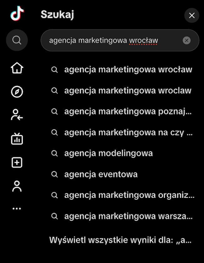 Wyszukiwarka w TikTok