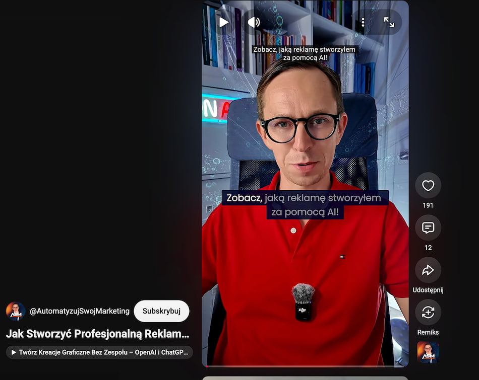 YouTube Shorts napisy na ekranie