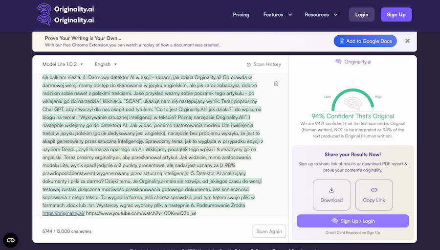 Originality skanowanie pliku