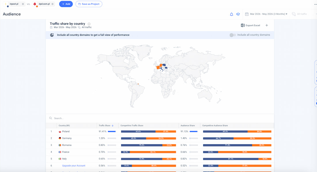 SimilarWeb - mapa z geolokalizacją Mapa z geolokalizacją