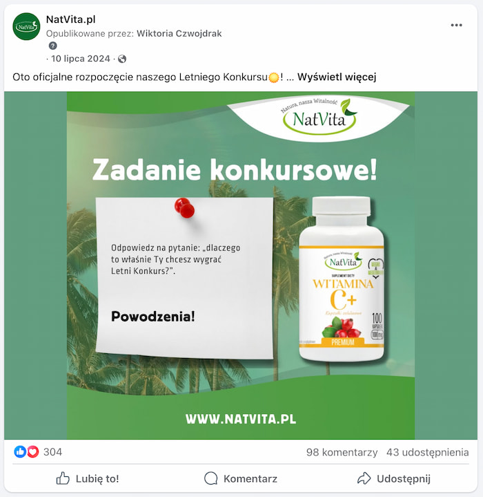 Post o zadaniu konkursowym na social media Post o konkursie