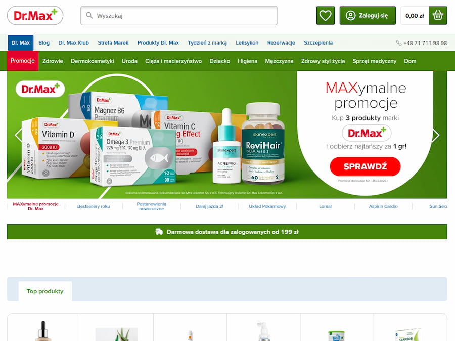 Strona główna apteki Dr. Max Wpis na Facebooku apteki Dbam o Zdrowie