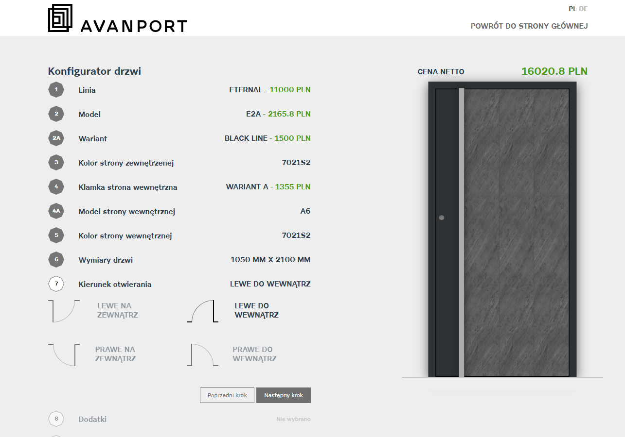Konfigurator drzwi na stronie internetowej
