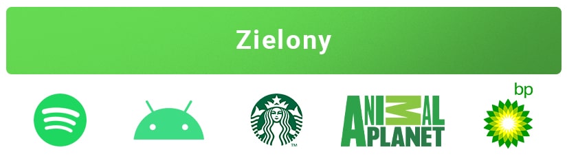 Spotify, Android, Starbucks, Animal Planet, BP - loga z dominującym kolorem zielonym
