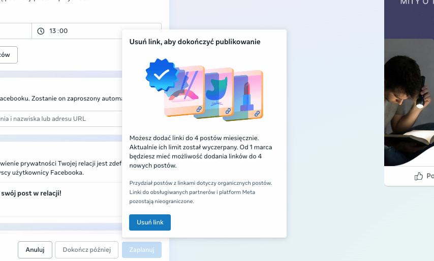 Limity linków na Facebooku
