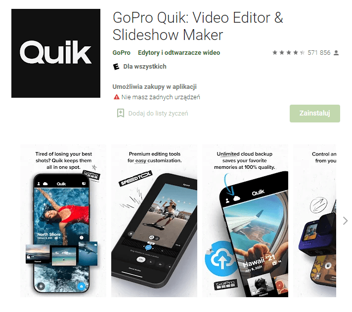 Program do montażu filmów na telefonie - Quik GoPro
