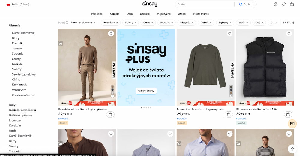 Przykład wirtualnego modela w e-commerce - Sinsay Przykład wirtualnego modela w e-commerce - Sinsay