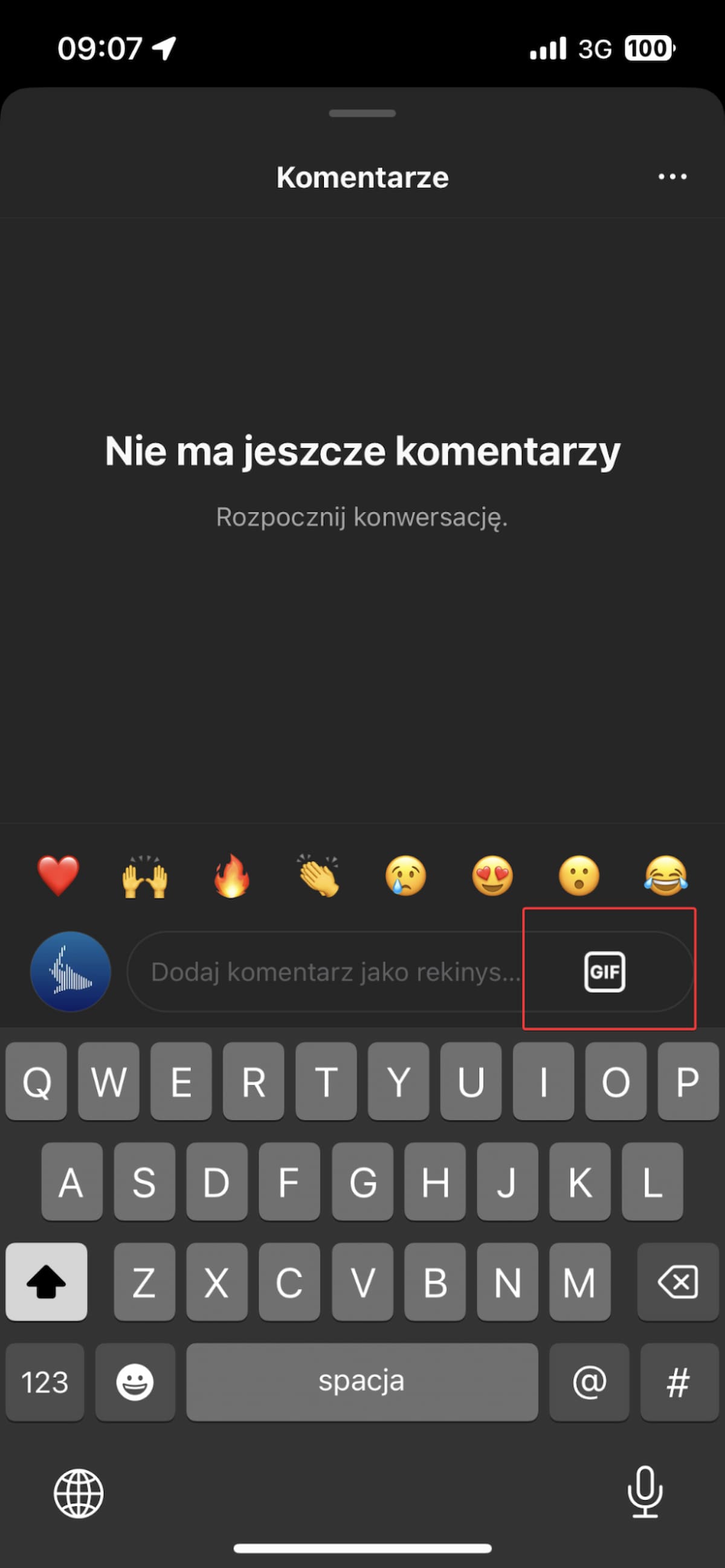 Instagram - wstawianie GIF-a