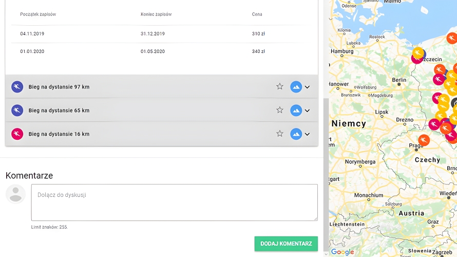 Możliwość komentowania biegów