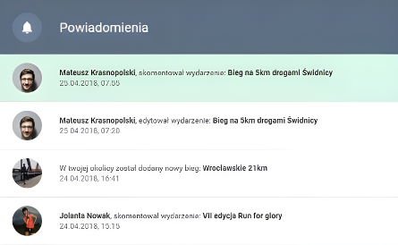 System powiadomień o biegach