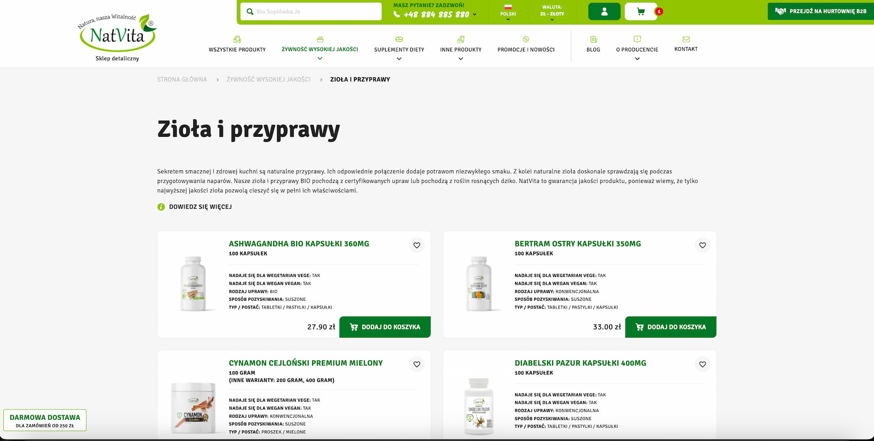 Natvita - responsywna strona internetowa